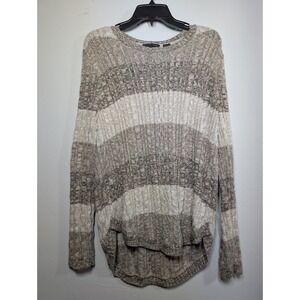 Jeanne‎ Pierre Stripe Long Sleeve Crew Neck Sweater Women Large Tan Brown Cream
